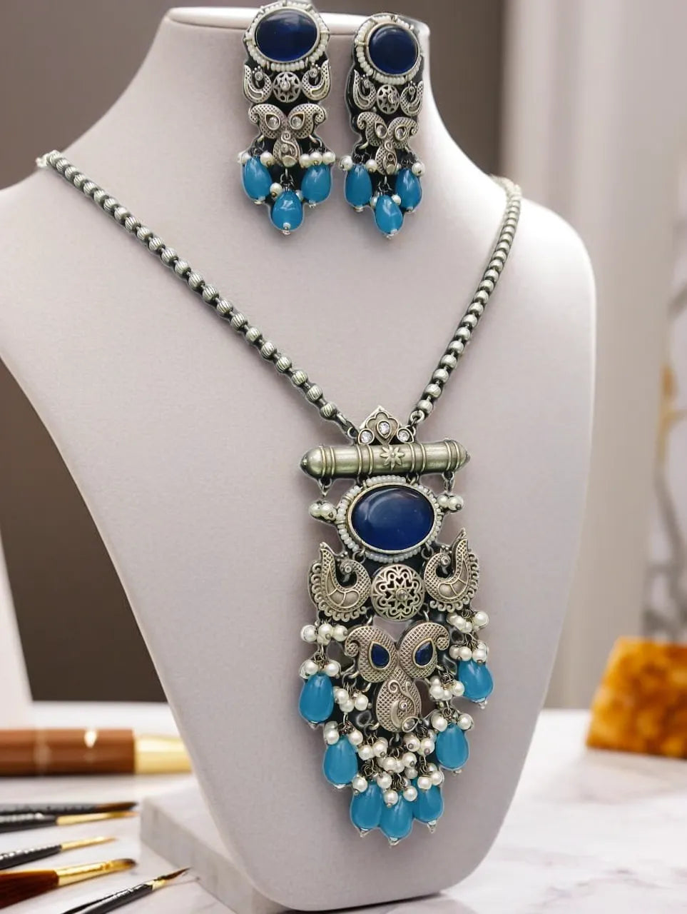 Temple Pendant Set – Sapphire Blue image 2