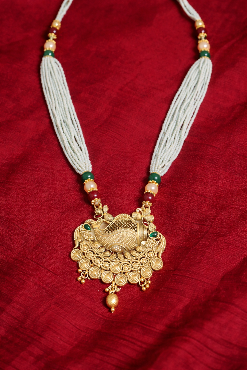 Luxury Long White Pearl Necklace with Statement Pendant Set