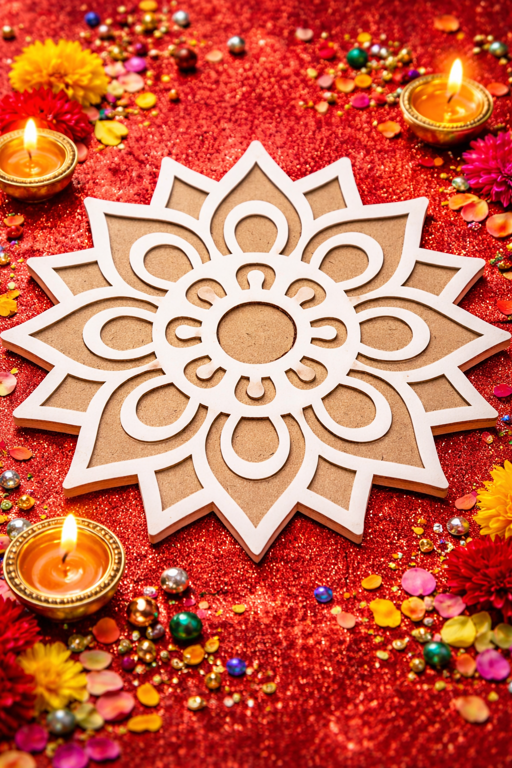 Radiant Lotus Wooden Rangoli