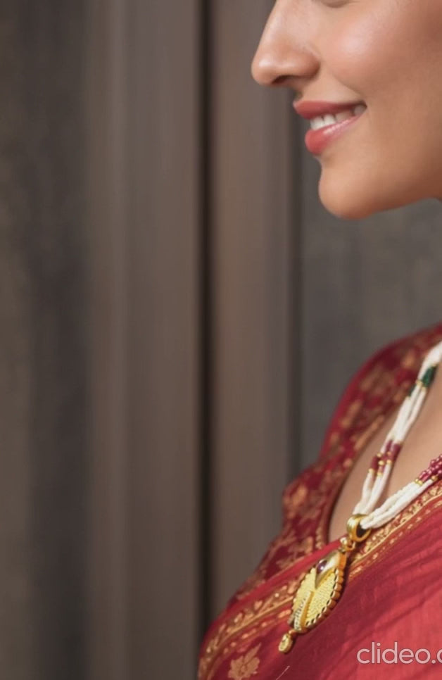 Long white pearl necklace with pink diamond pendal set