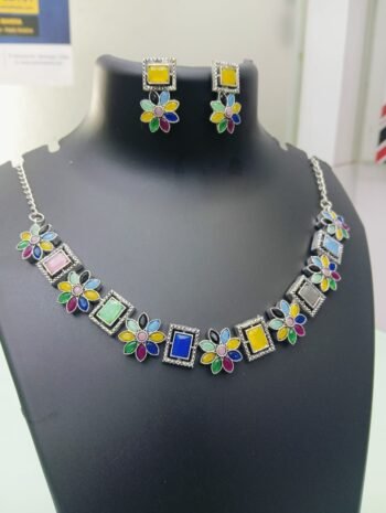 Elegant Floral Geometric Necklace & Earring Set