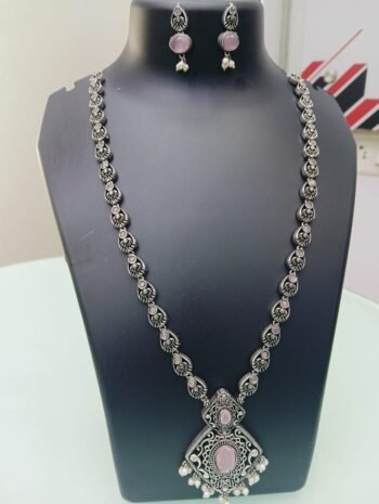 Oxidized Long Maala Set With Earrings