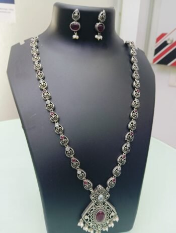 Oxidized Long Maala Set With Earrings
