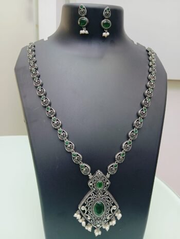 Oxidized Long Maala Set With Earrings